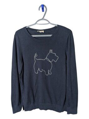Loft‎ Outlet Scottie Dog Motif Lightweight Knit Navy Sweater Size Large